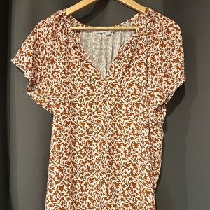LOFT Brown and White Floral Blouse